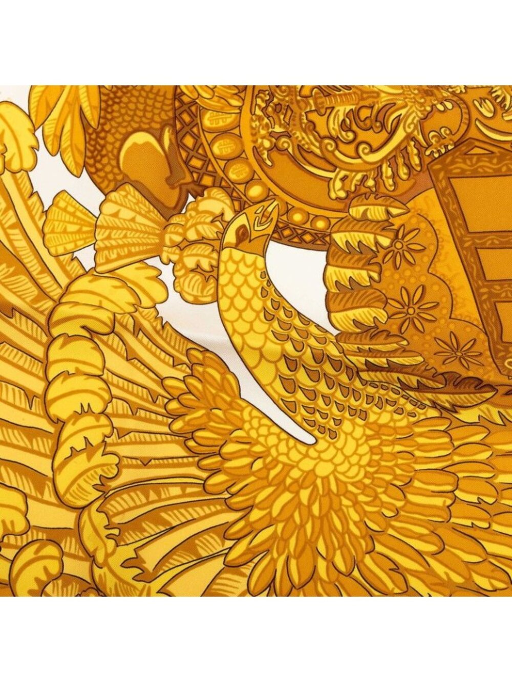 Hermes Carre 90 Armets En Panache Feathered Helmet Scarf Large Ivory Gold Silk - Picture 4 of 10